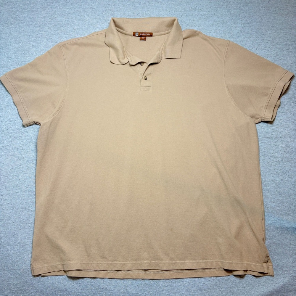 Harriton Mens Polo Shirt 5XL Tan Beige Short Sleeve‎ 100% Cotton Pique Casual